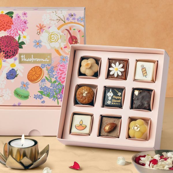 Roshni hamper — mithai box with brass diyas